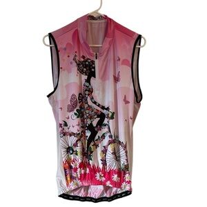 weimostar  Sleeveless Cycling Biking Jersey with Pink Floral Design size XL